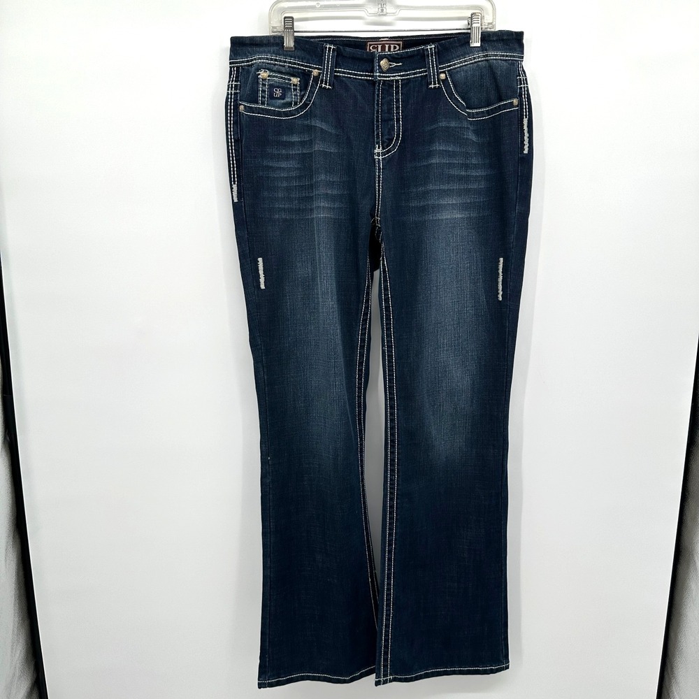 Cowgirl Up‎ Jeans Womens 33x34 Blue Bootcut Midrise Stretch Athletic Thigh Denim